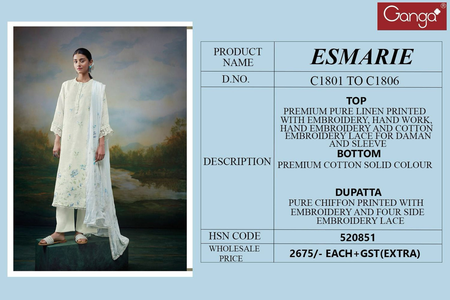 Esmarie Ganga Pure Linen Plazzo Style Suits