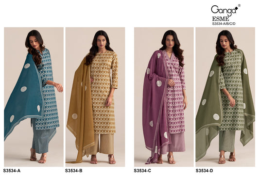 Esme 3534 Ganga Premium Cotton Plazzo Style Suits Wholesaler Ahmedabad