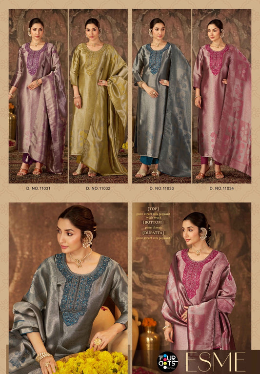 Esme Four Dots Silk Jacquard Pant Style Suits Manufacturer Gujarat