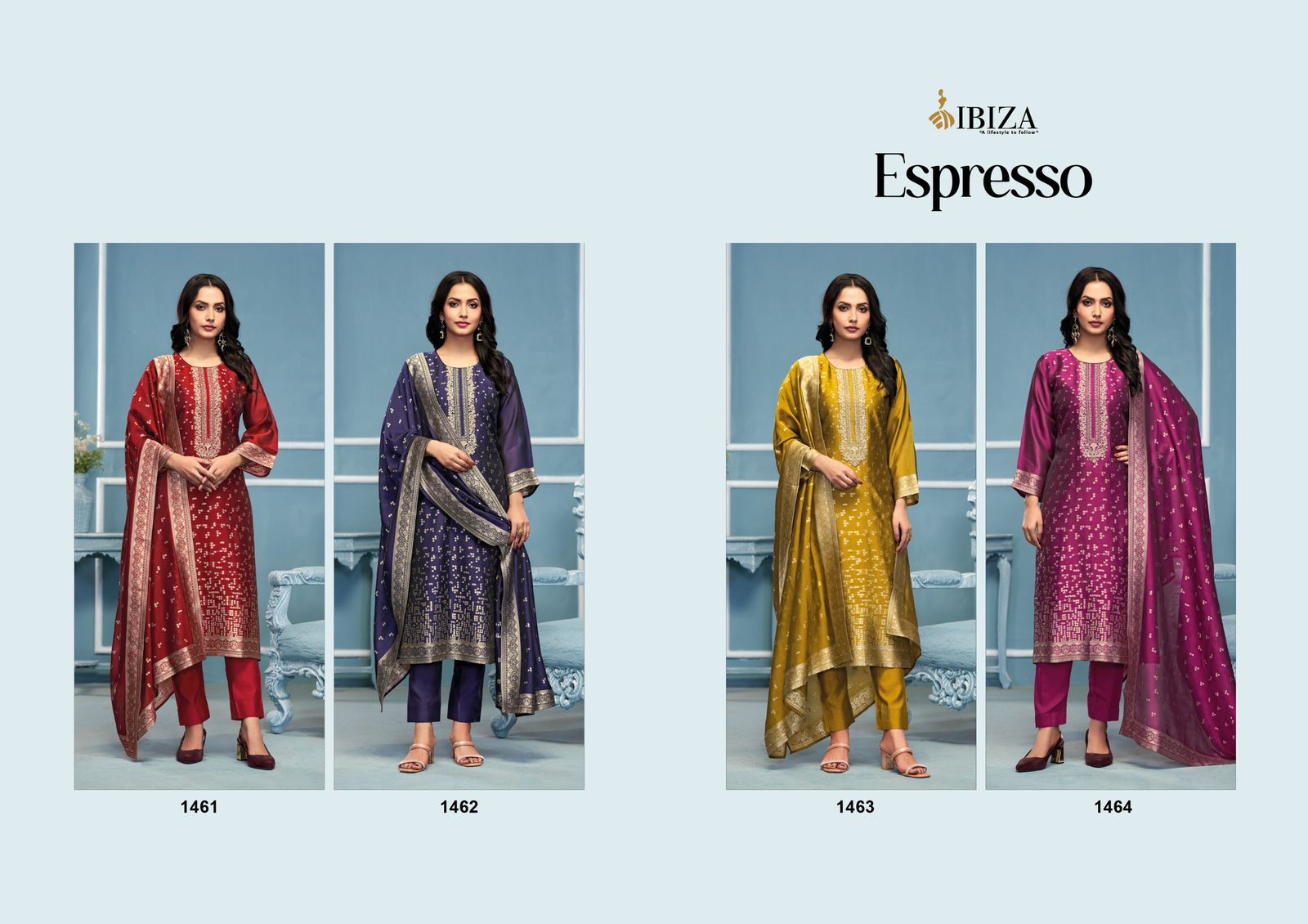 Espresso Ibiza Silk Jacquard Pant Style Suits Wholesale