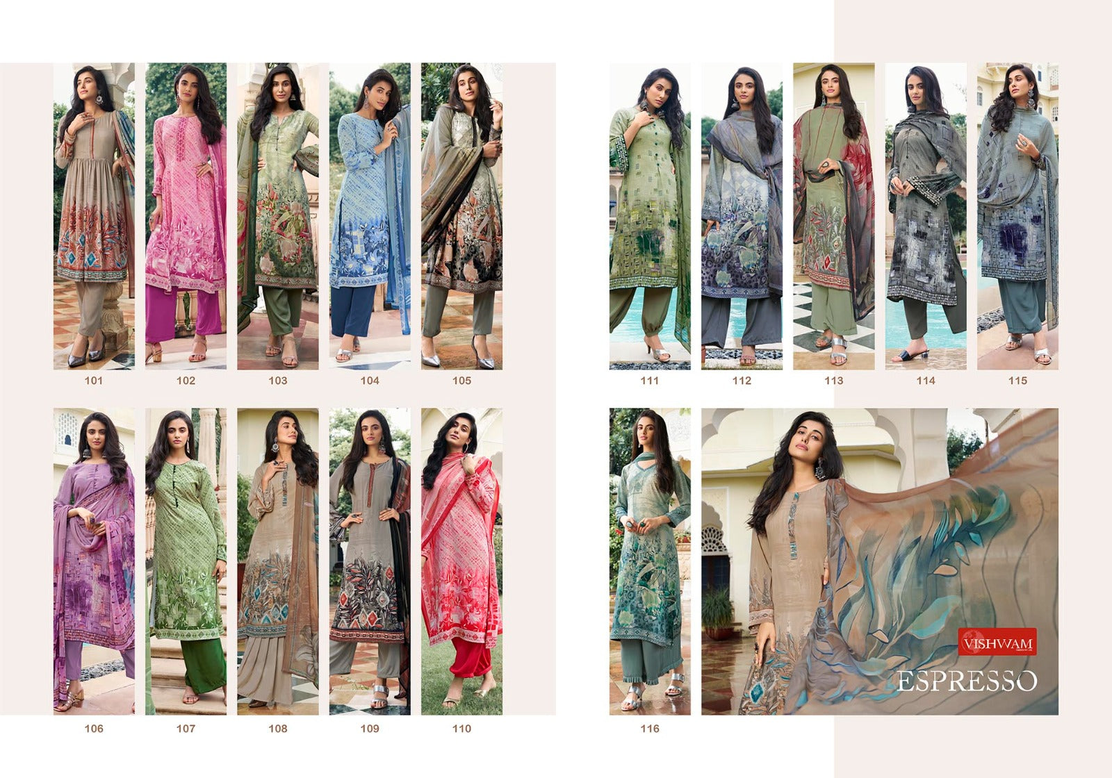 Espresso Vishwam Fabrics Crape Pant Style Suits Exporter Gujarat