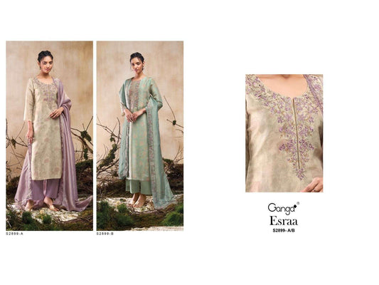 Esraa Ganga Bemberg Silk Plazzo Style Suits Wholesale Rate