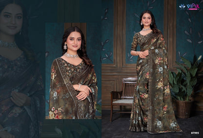 Estella Vipul Dull Moss Sarees Wholesale Price