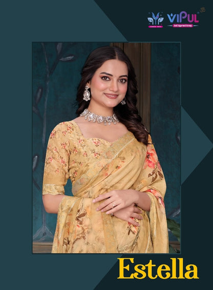 Estella Vipul Dull Moss Sarees Wholesale Price
