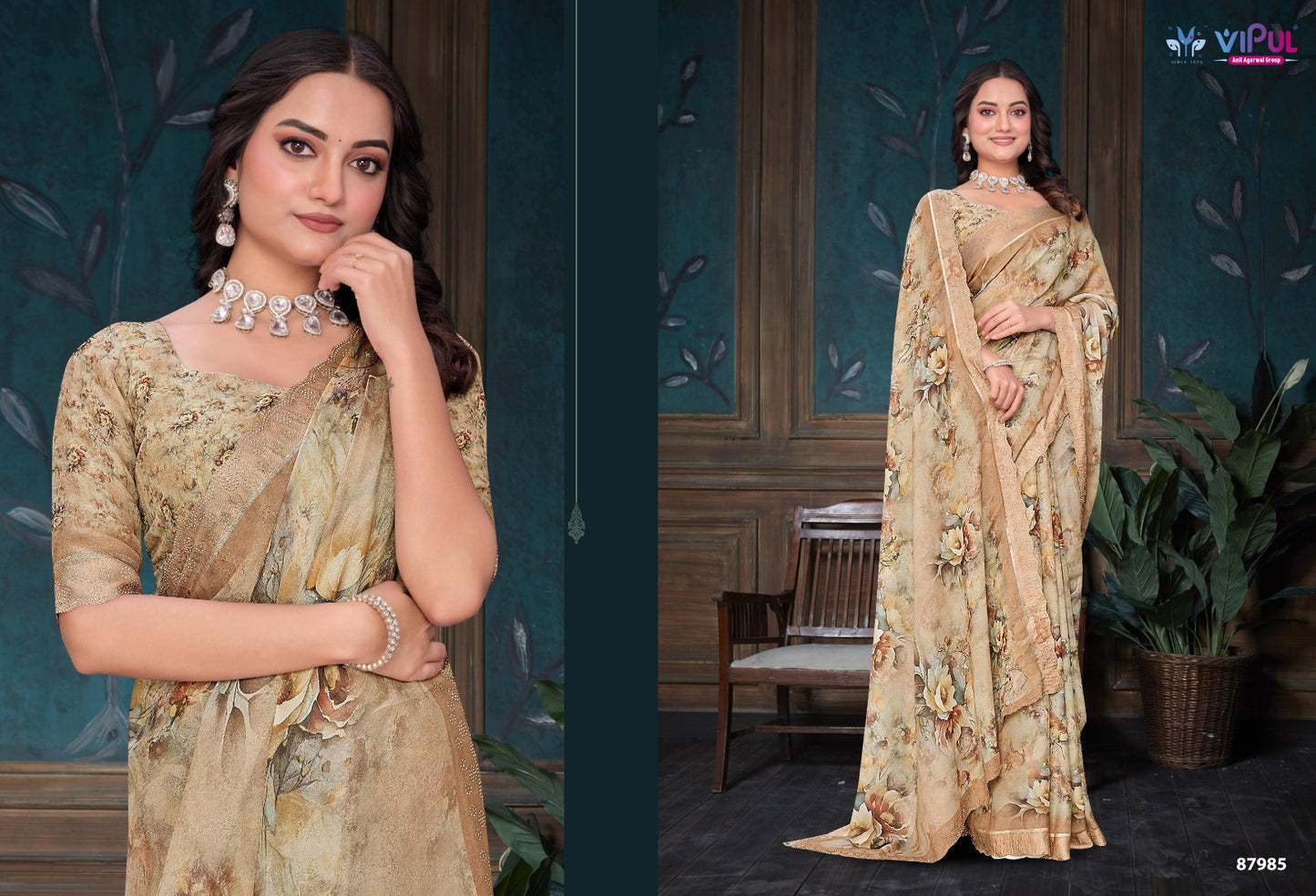 Estella Vipul Dull Moss Sarees Wholesale Price