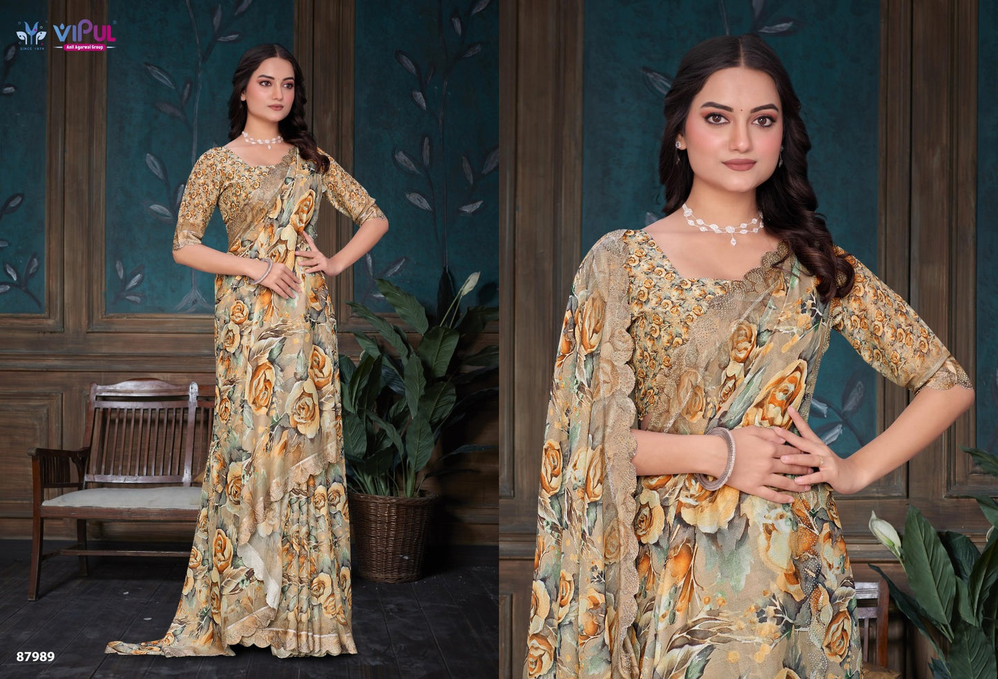 Estella Vipul Dull Moss Sarees Wholesale Price