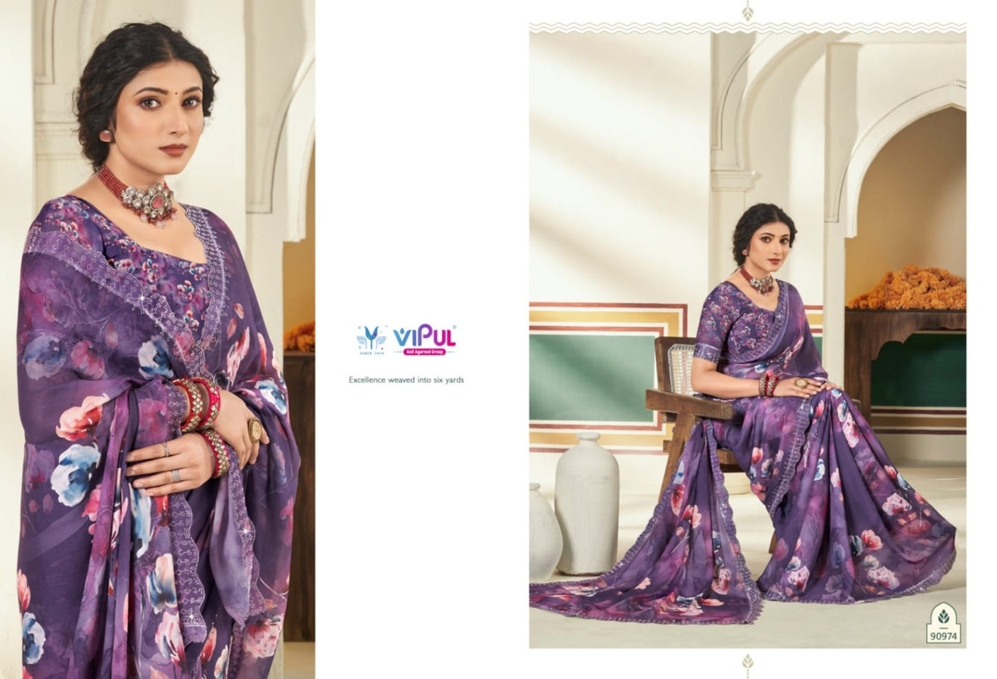 Estella Vol 2 Vipul Dull Moss Sarees Wholesaler Ahmedabad