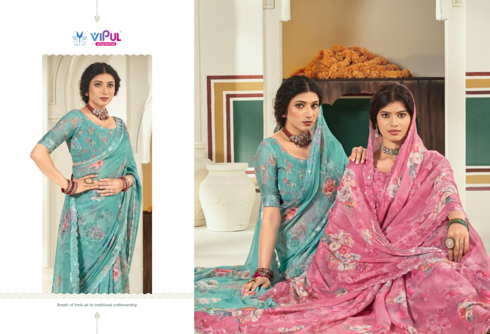 Estella Vol 2 Vipul Dull Moss Sarees Wholesaler Ahmedabad