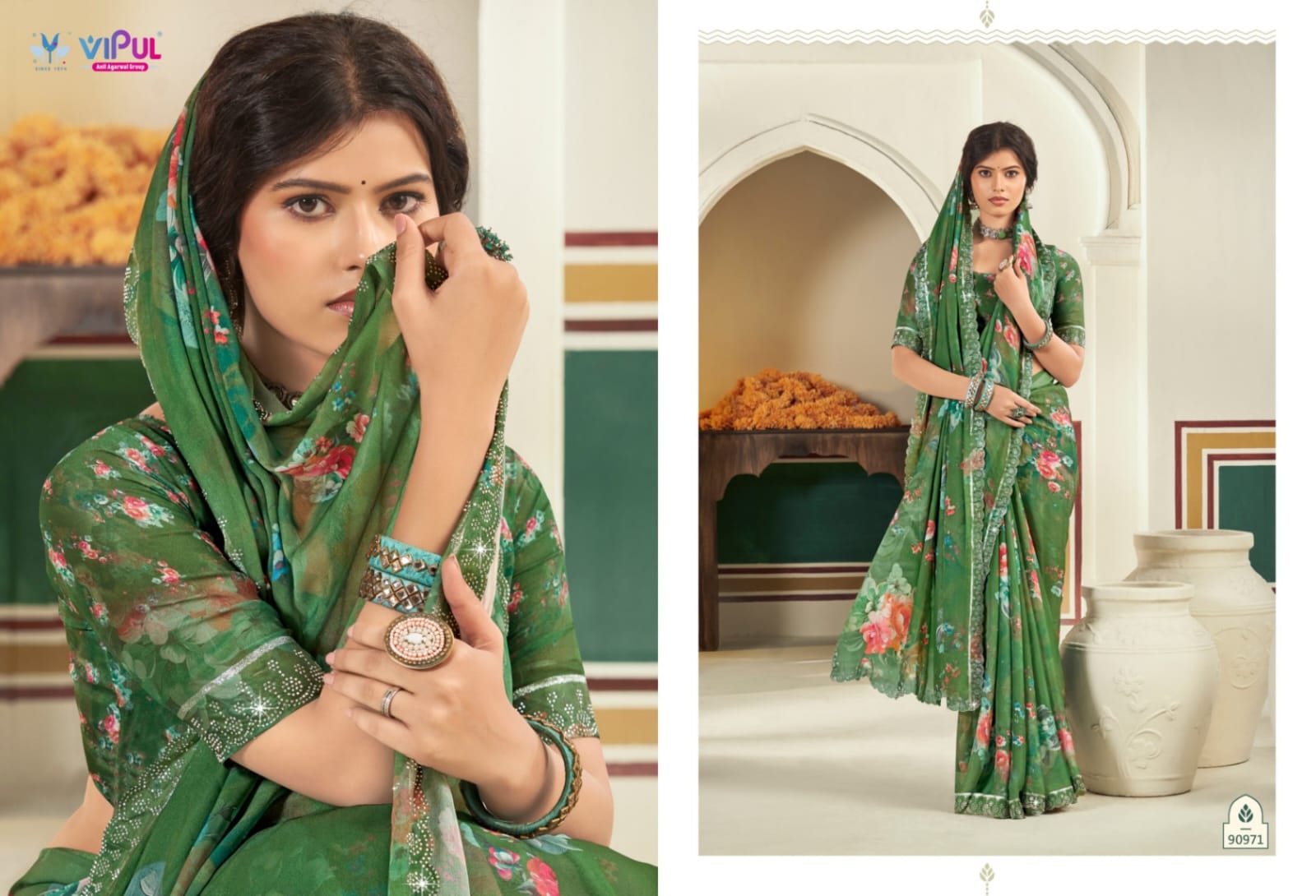 Estella Vol 2 Vipul Dull Moss Sarees Wholesaler Ahmedabad