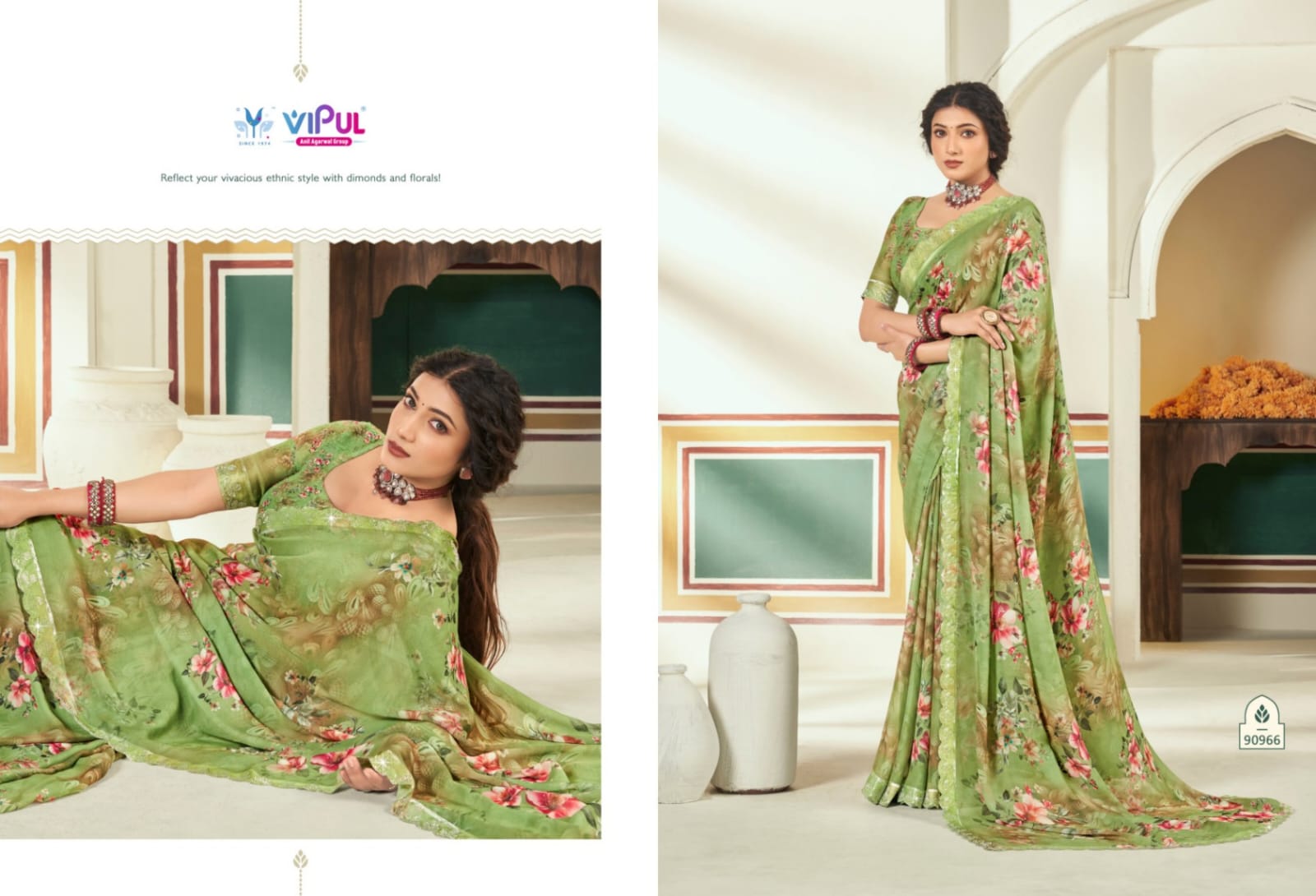 Estella Vol 2 Vipul Dull Moss Sarees Wholesaler Ahmedabad