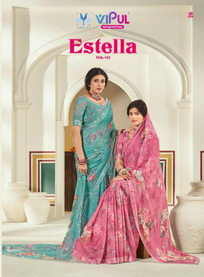 Estella Vol 2 Vipul Dull Moss Sarees Wholesaler Ahmedabad