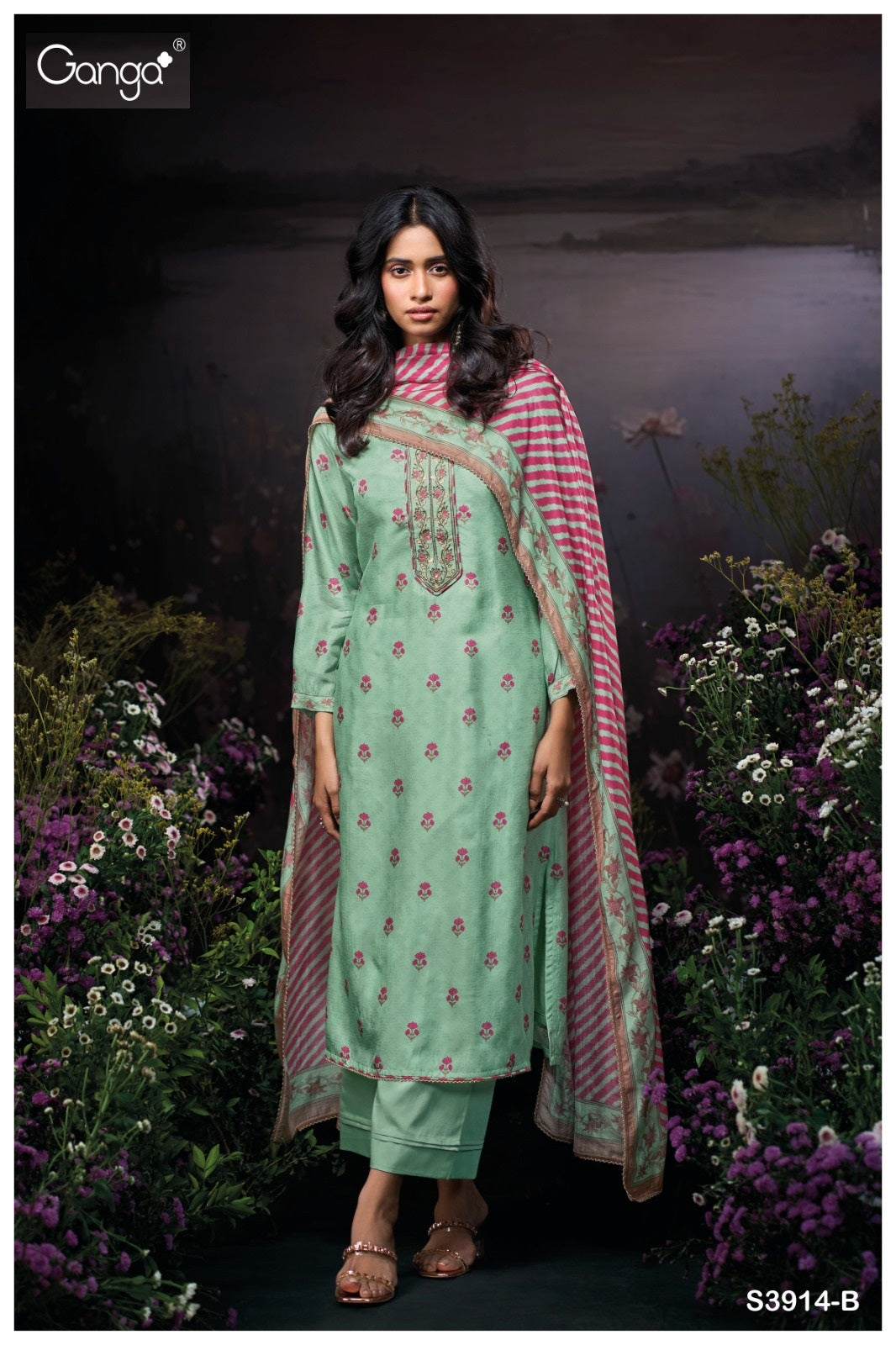 Etasha 3914 Ganga Premium Bemberg Plazzo Style Suits Exporter Gujarat