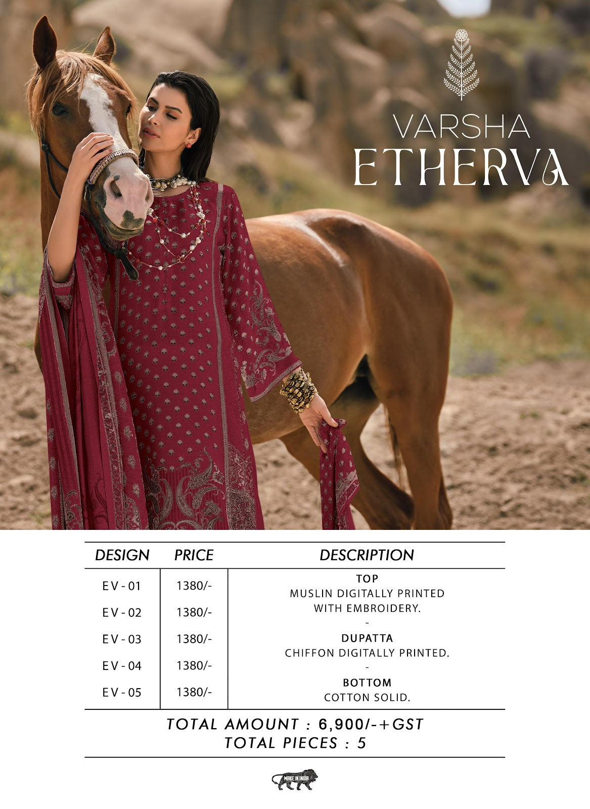 Etherva Varsha Fashions Muslin Pant Style Suits Supplier India