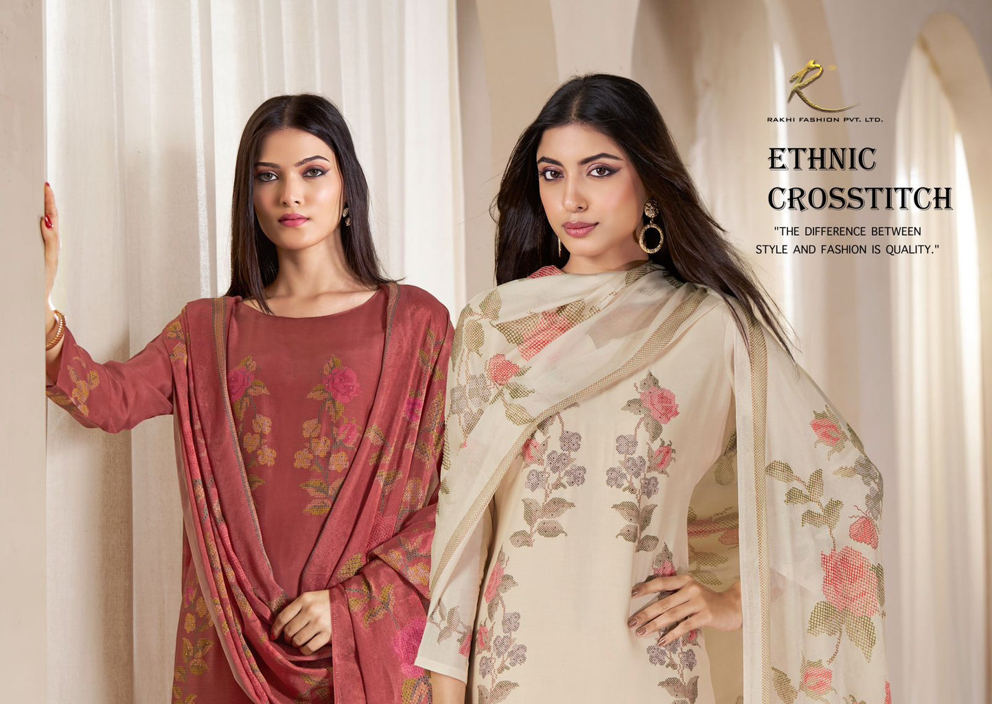 Ethnic Cross Stitch Rakhi Fashion Pure Viscose Pant Style Suits Wholesaler Ahmedabad