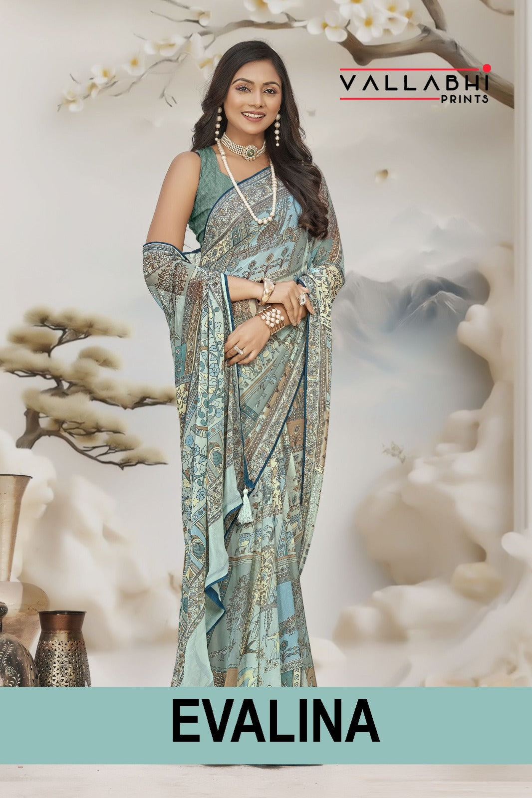 Evalina Vallabhi Prints Georgette Sarees Wholesale Rate