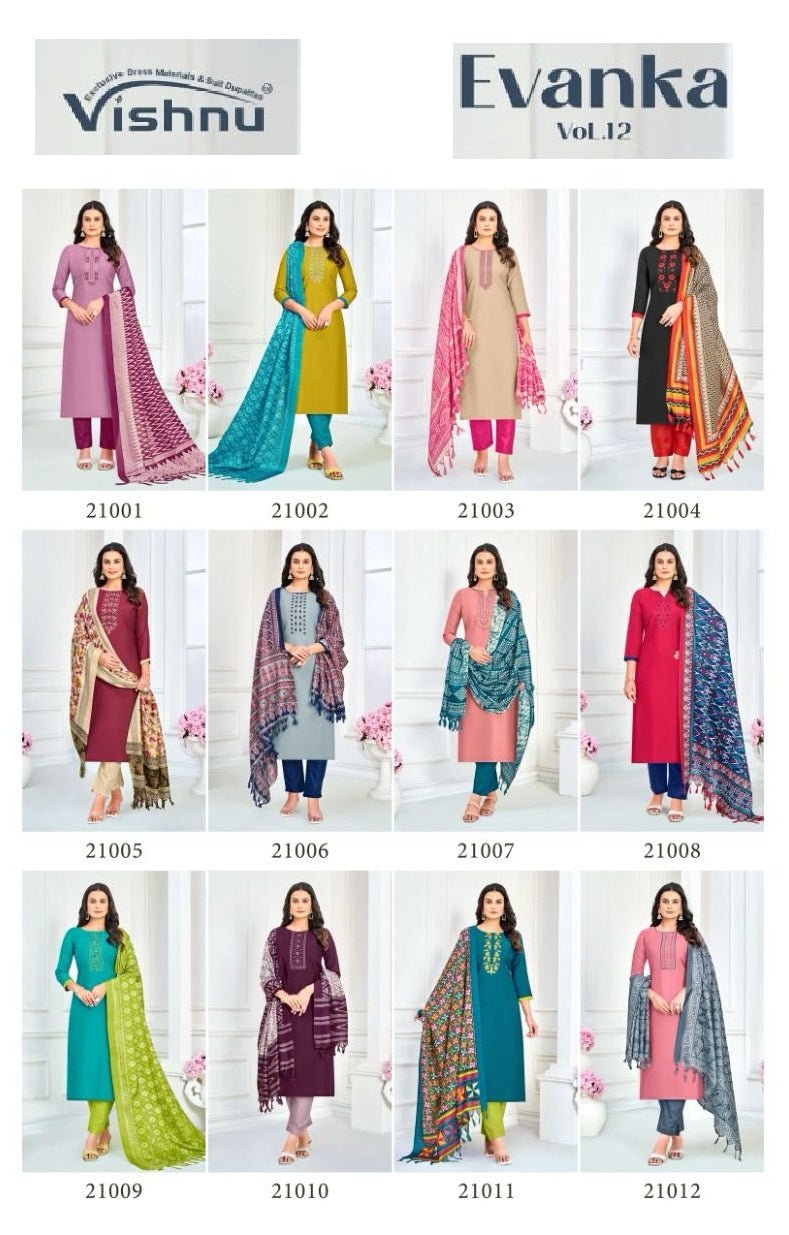 Evanka Vol 12 Vishnu Impex Roman Silk Pant Style Suits Wholesale