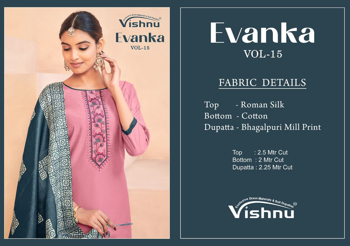 Evanka Vol 15 Vishnu Impex Roman Silk Pant Style Suits Supplier Ahmedabad