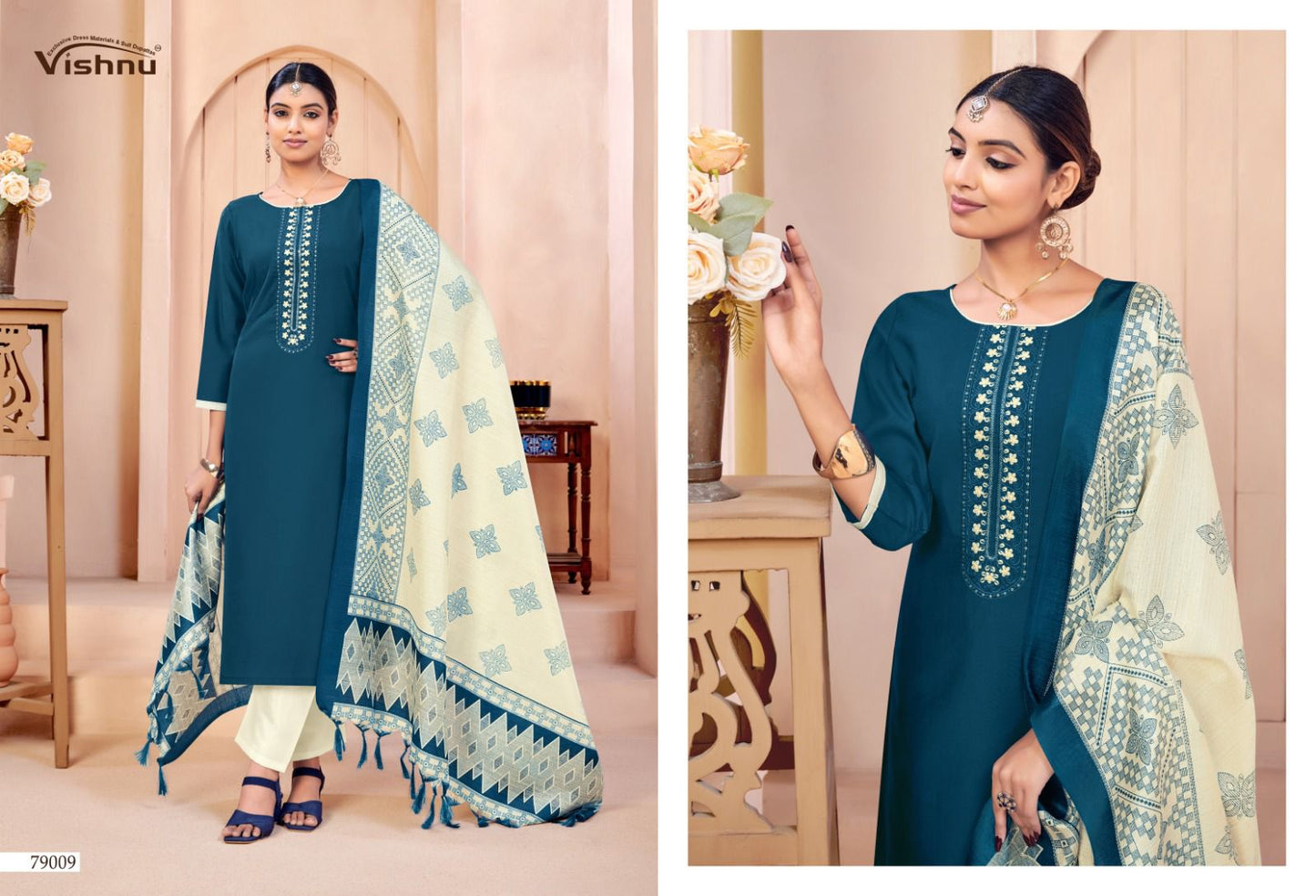 Evanka Vol 15 Vishnu Impex Roman Silk Pant Style Suits Supplier Ahmedabad