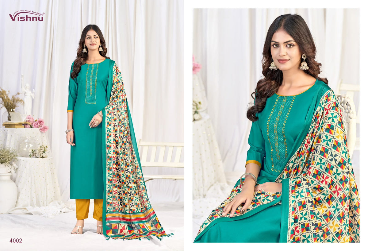 Evanka Vol 16 Vishnu Impex Roman Silk Pant Style Suits Wholesale