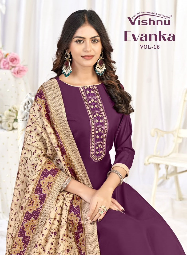 Evanka Vol 16 Vishnu Impex Roman Silk Pant Style Suits Wholesale