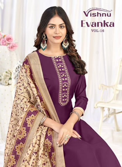 Evanka Vol 16 Vishnu Impex Roman Silk Pant Style Suits Wholesale