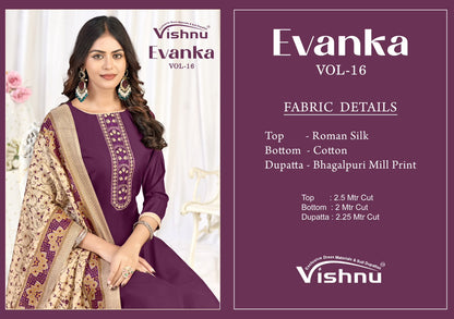 Evanka Vol 16 Vishnu Impex Roman Silk Pant Style Suits Wholesale