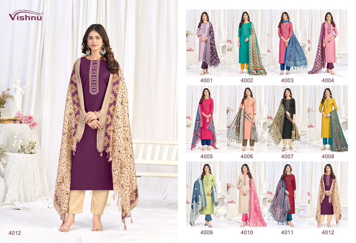 Evanka Vol 16 Vishnu Impex Roman Silk Pant Style Suits Wholesale