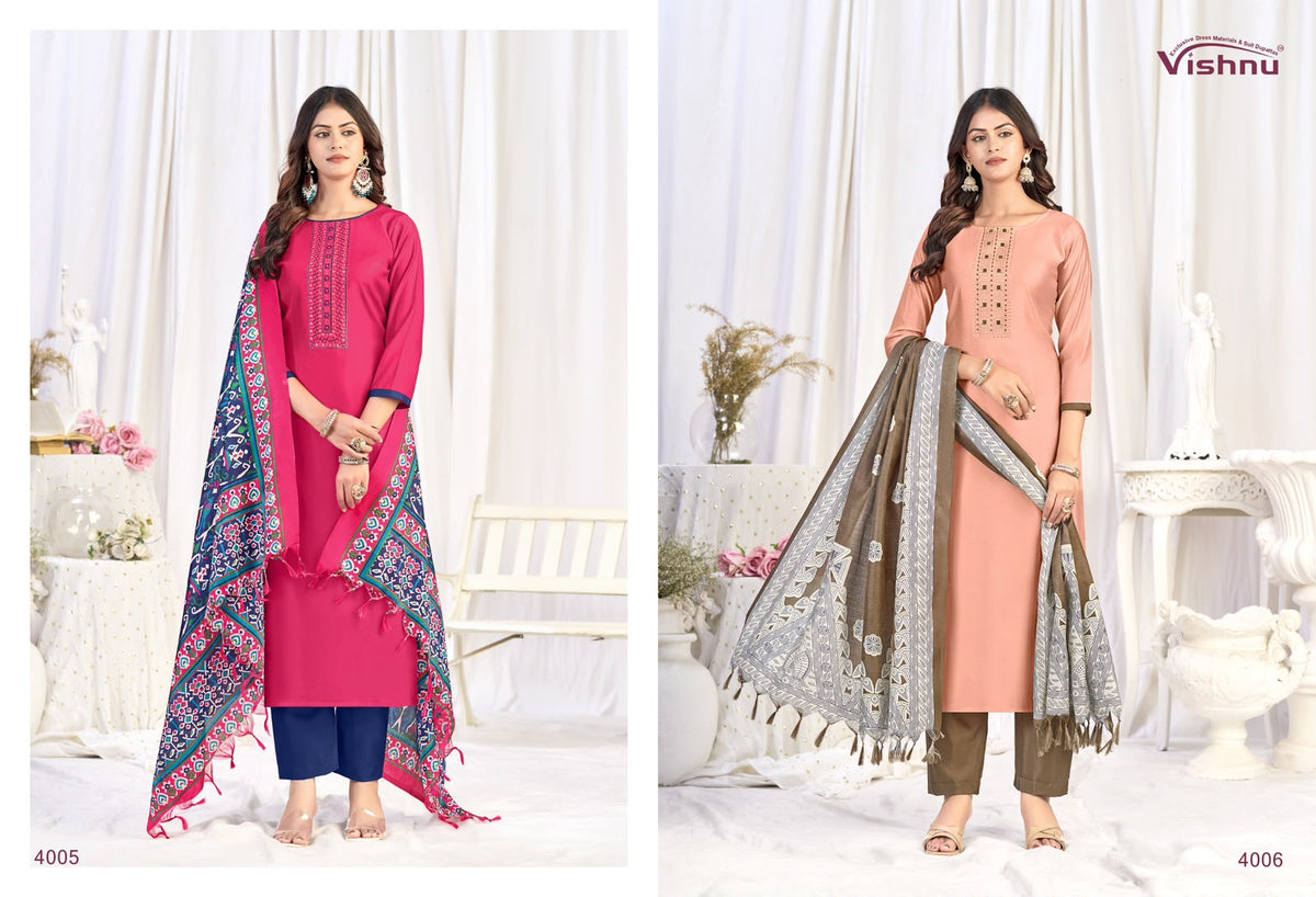 Evanka Vol 16 Vishnu Impex Roman Silk Pant Style Suits Wholesale