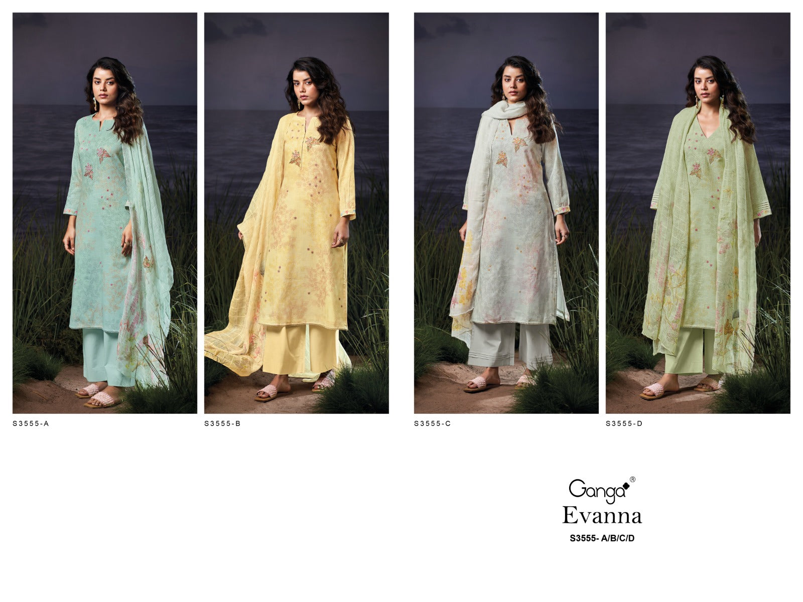 Evanna 3555 Ganga Premium Cotton Plazzo Style Suits Wholesale Rate