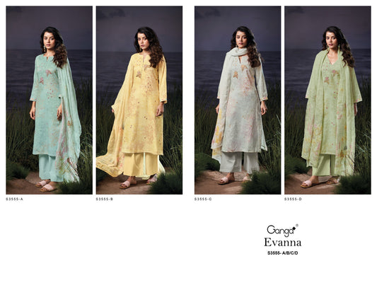 Evanna 3555 Ganga Premium Cotton Plazzo Style Suits Wholesale Rate