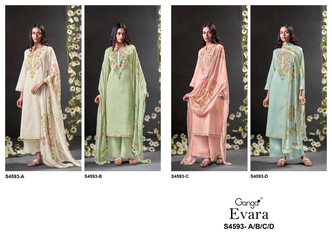 Evara 4593 Ganga Organdy Plazzo Style Suits Supplier India