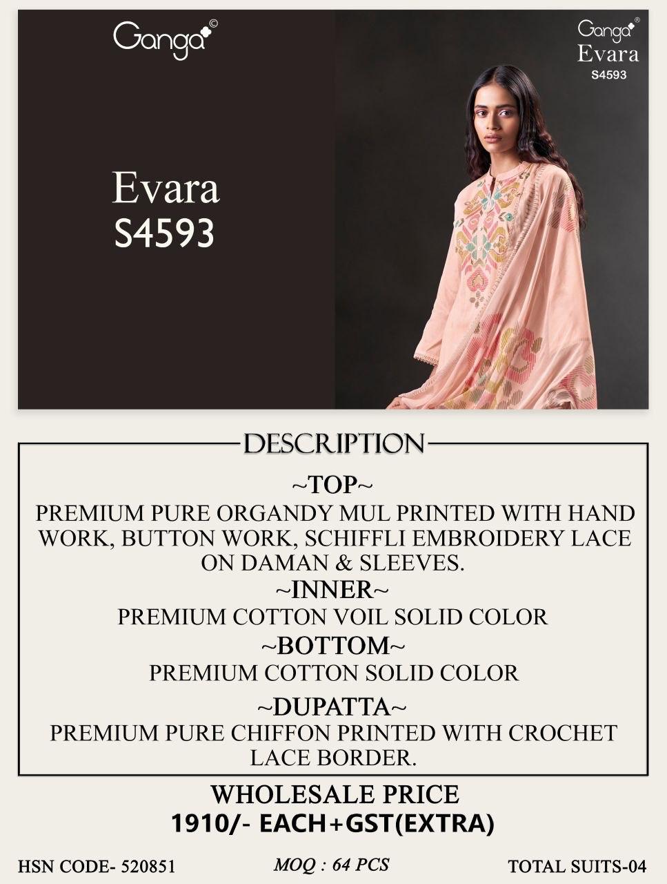Evara 4593 Ganga Organdy Plazzo Style Suits Supplier India