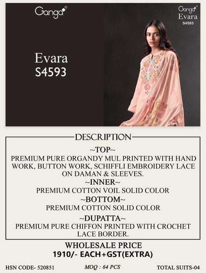 Evara 4593 Ganga Organdy Plazzo Style Suits Supplier India