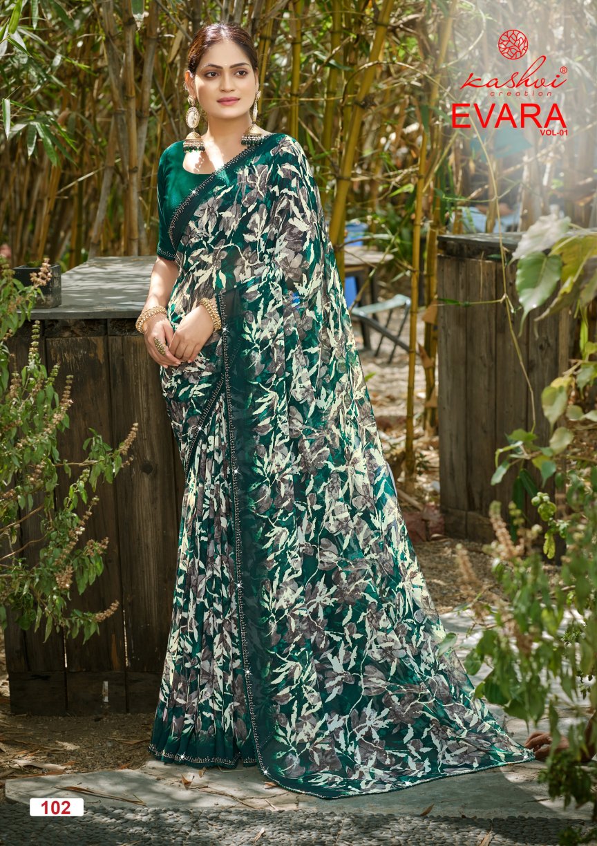 Evara Vol 1 Kashvi Creation Georgette Sarees Exporter Gujarat