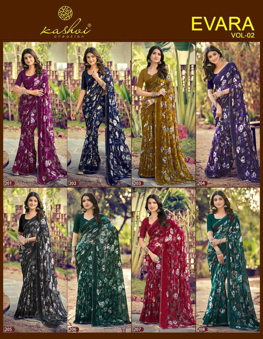 Evara Vol 2 Kashvi Creation Georgette Sarees Wholesale Price