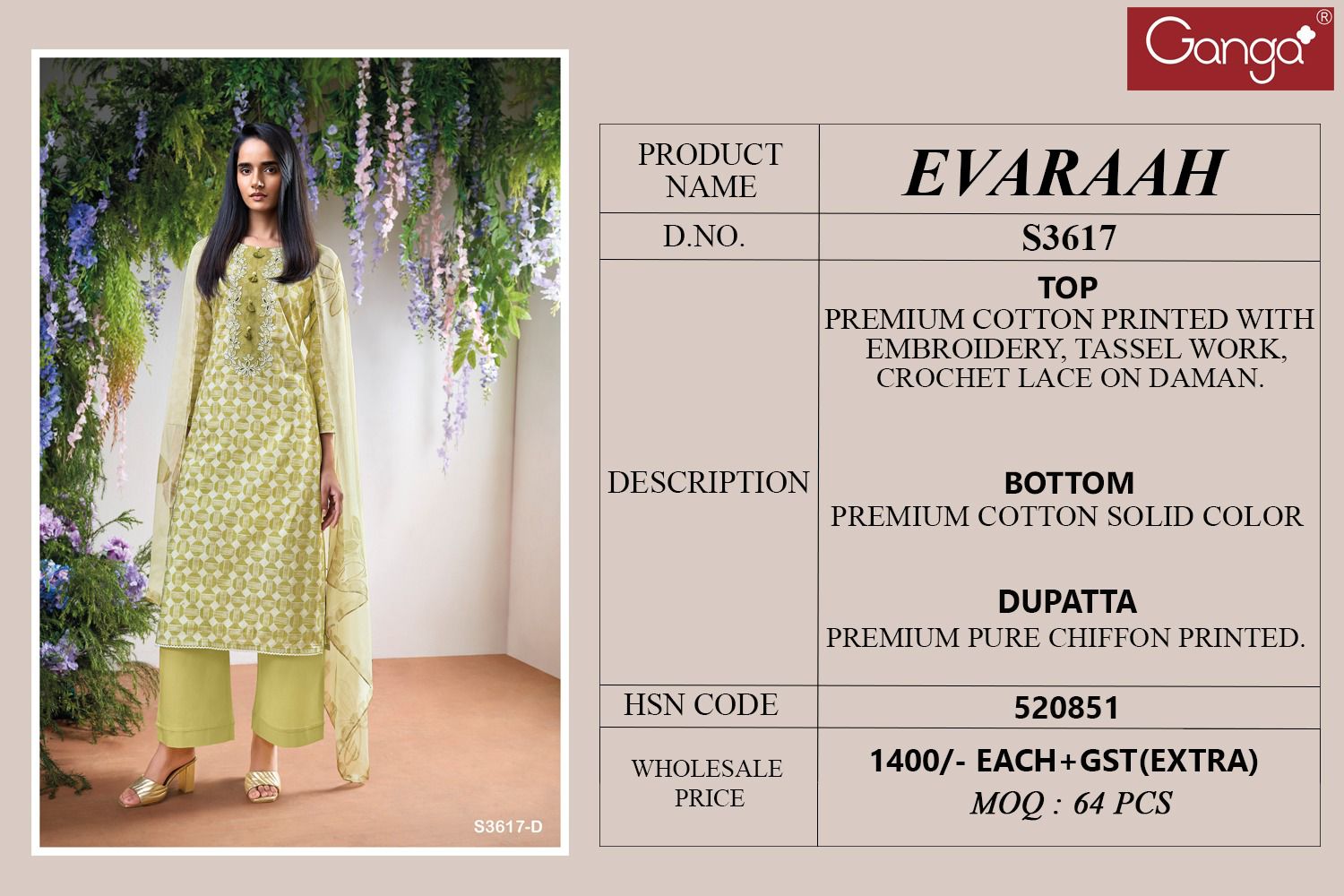 Evaraah 3617 Ganga Premium Cotton Plazzo Style Suits Wholesaler Ahmedabad
