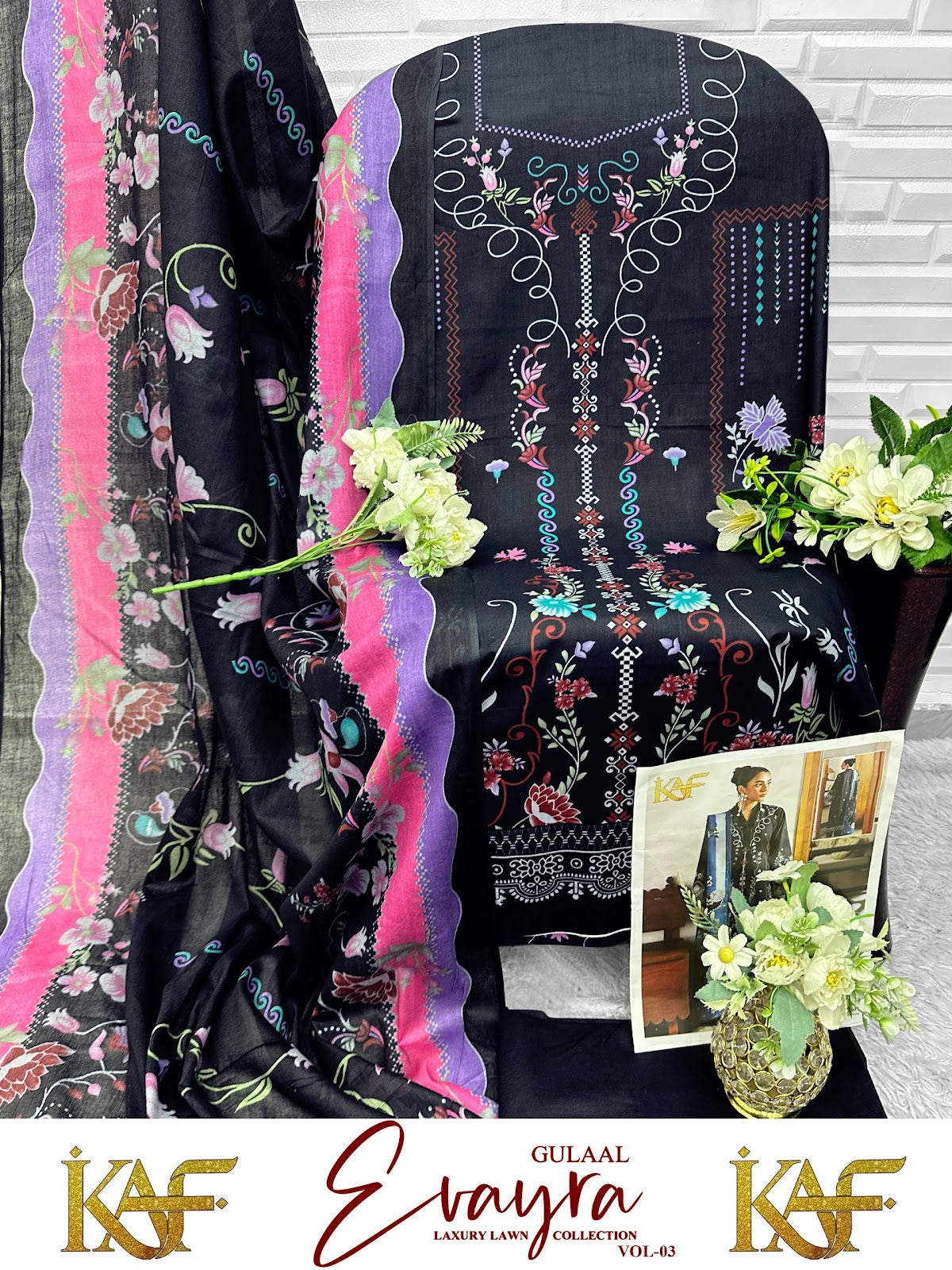 Evayra Gulaal Vol 3 Kaf Lawn Cotton Karachi Salwar Suits Supplier Ahmedabad