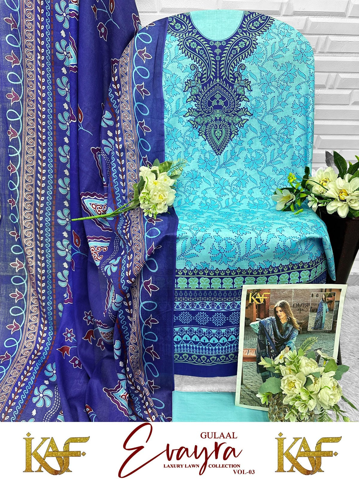Evayra Gulaal Vol 3 Kaf Lawn Cotton Karachi Salwar Suits Supplier Ahmedabad