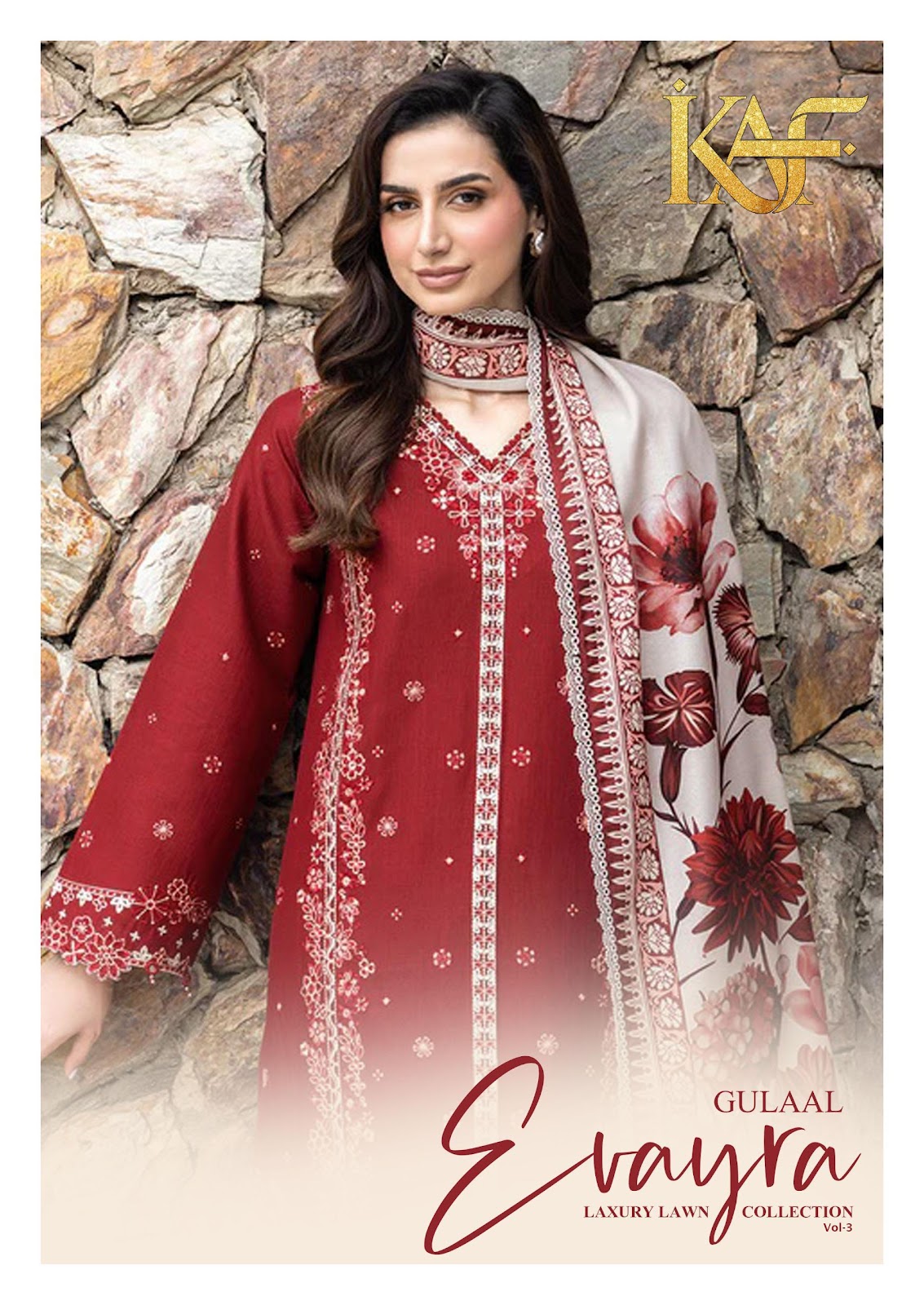 Evayra Gulaal Vol 3 Kaf Lawn Cotton Karachi Salwar Suits Supplier Ahmedabad