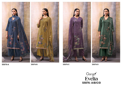 Evelia S5076 Ganga Cotton Satin Plazzo Style Suits Wholesale Rate