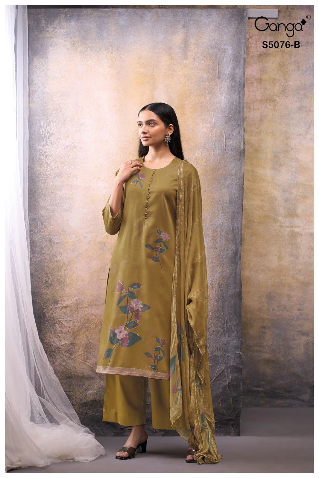 Evelia S5076 Ganga Cotton Satin Plazzo Style Suits Wholesale Rate