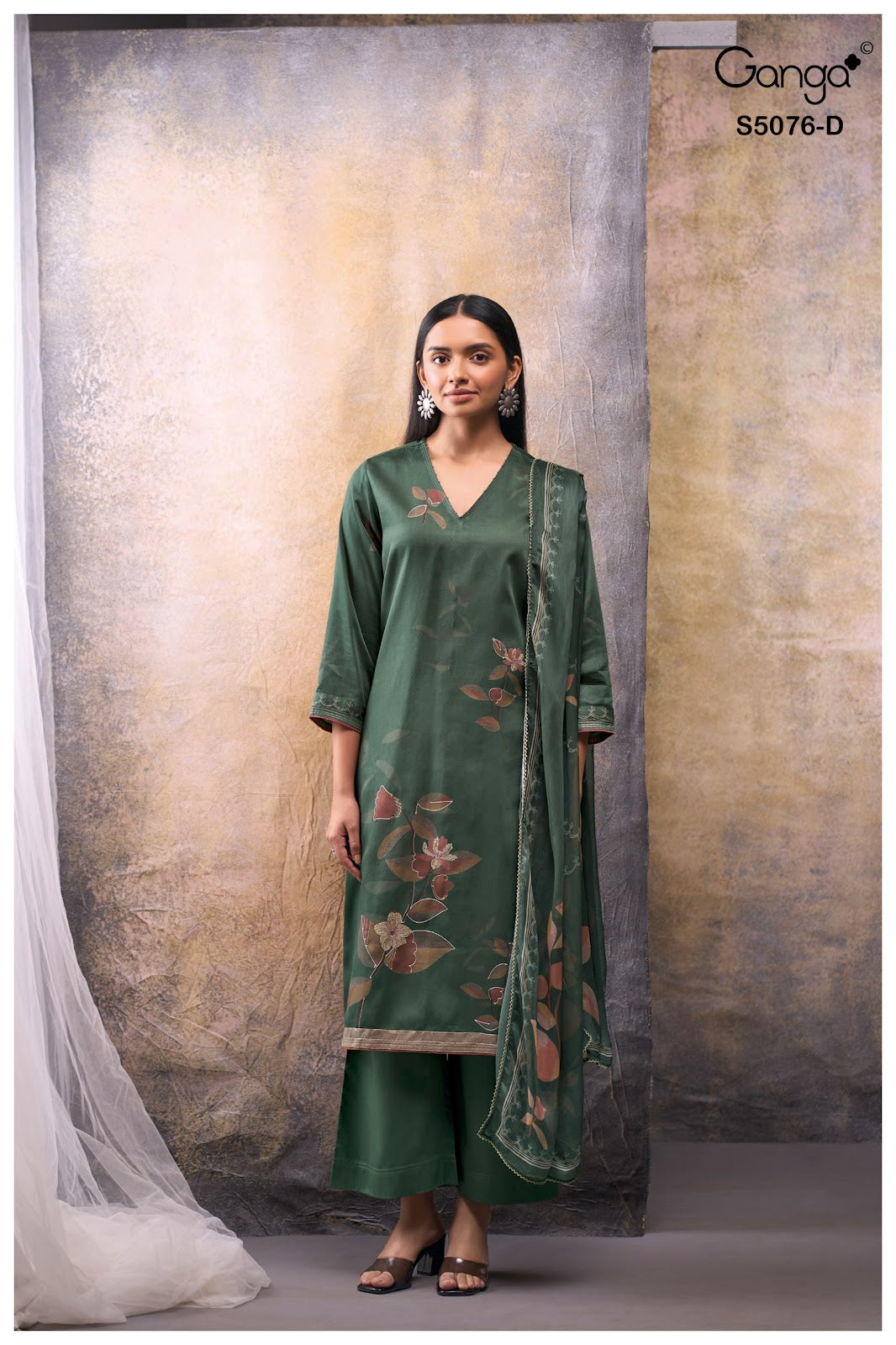 Evelia S5076 Ganga Cotton Satin Plazzo Style Suits Wholesale Rate