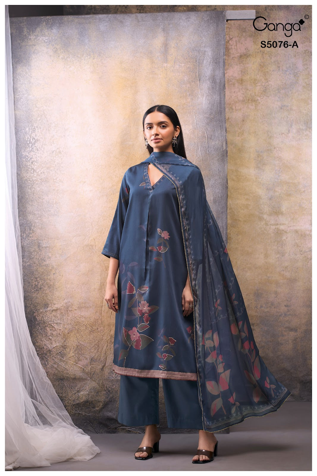 Evelia S5076 Ganga Cotton Satin Plazzo Style Suits Wholesale Rate