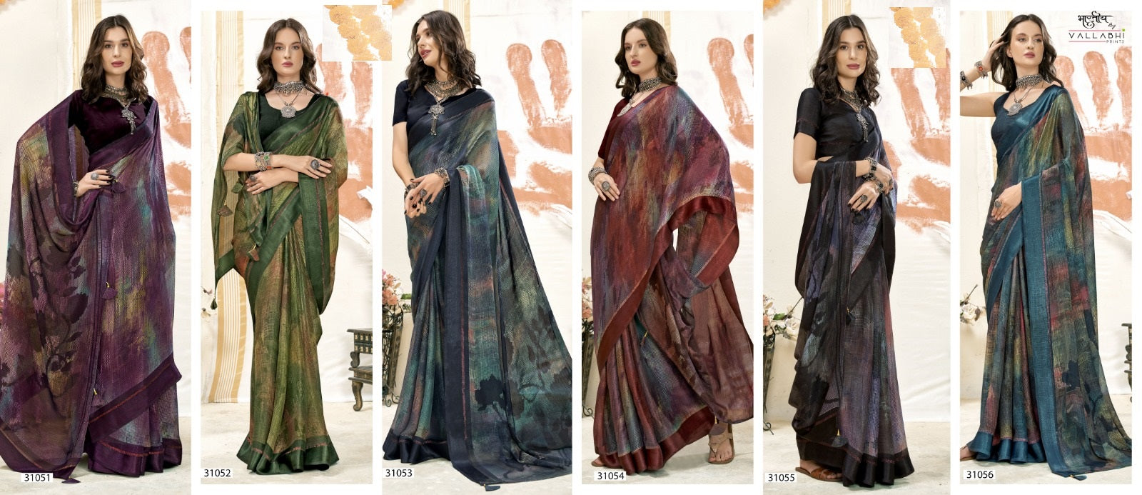 Evelyn Vol 6 Vallabhi Prints Chiffon Sarees Supplier India