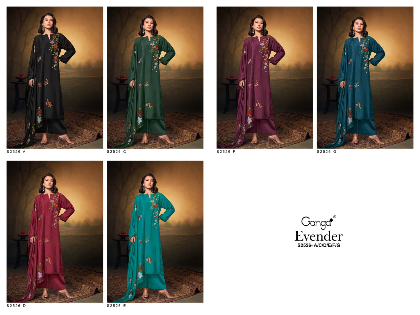 Evender S2526 Ganga Bemberg Silk Plazzo Style Suits Wholesale Price