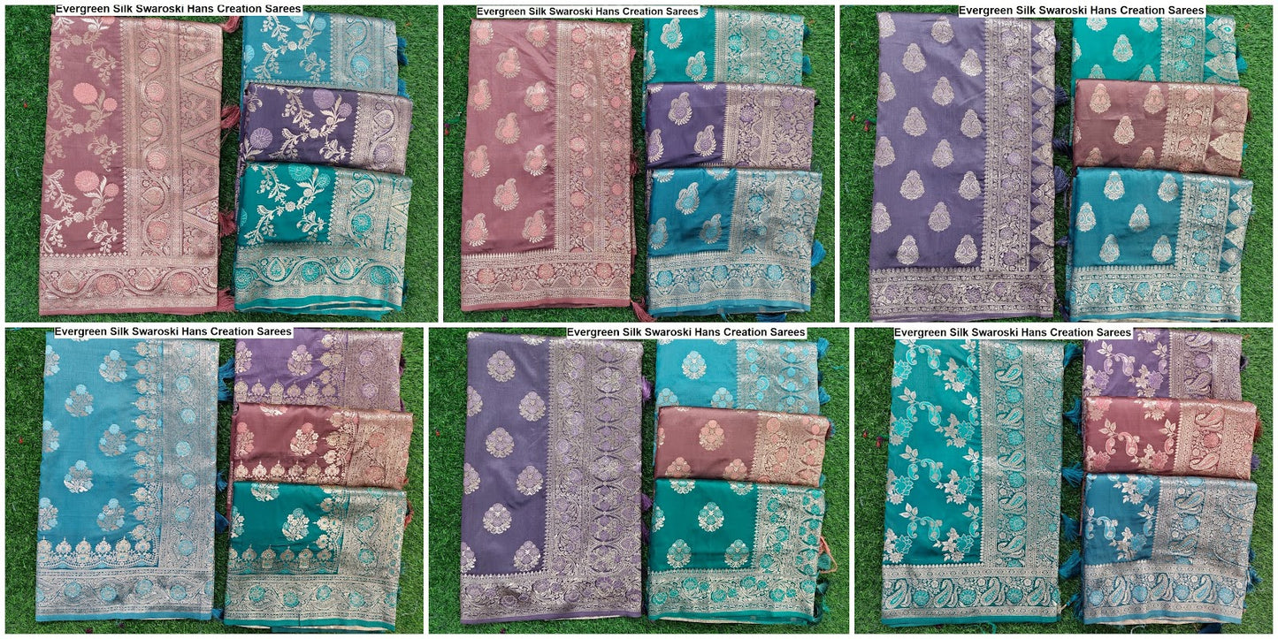 Evergreen Silk Swaroski Hans Creation Sarees Exporter