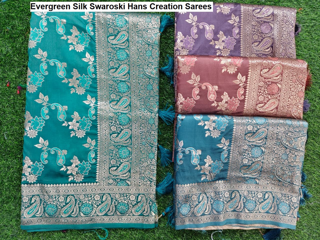 Evergreen Silk Swaroski Hans Creation Sarees Exporter