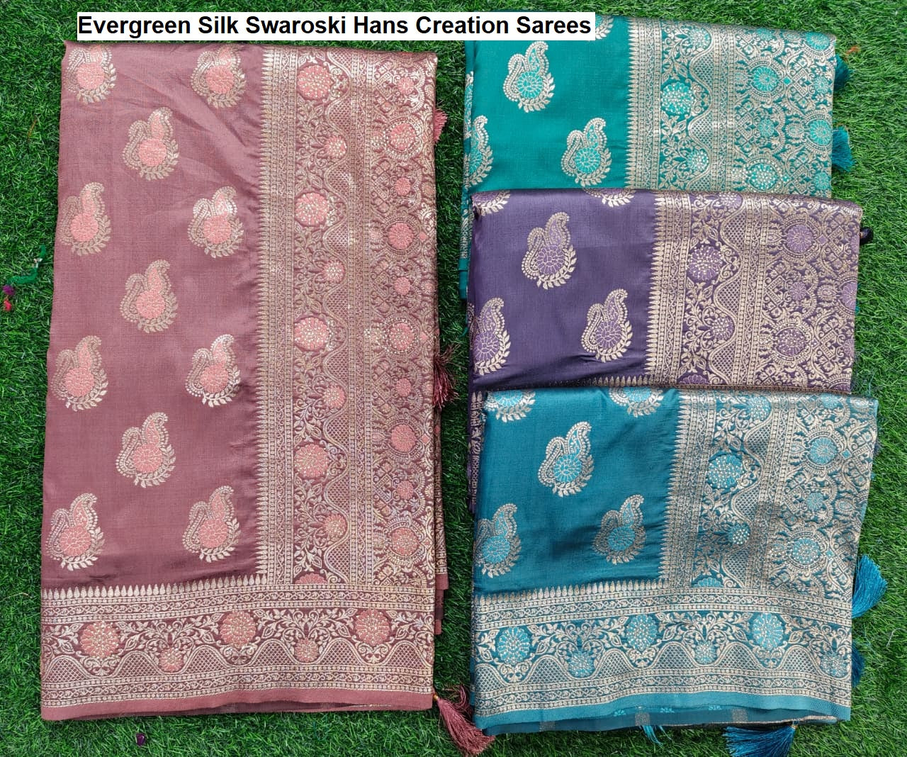 Evergreen Silk Swaroski Hans Creation Sarees Exporter