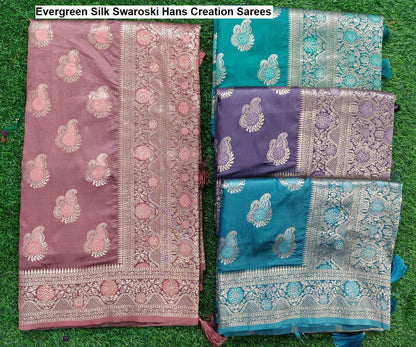 Evergreen Silk Swaroski Hans Creation Sarees Exporter