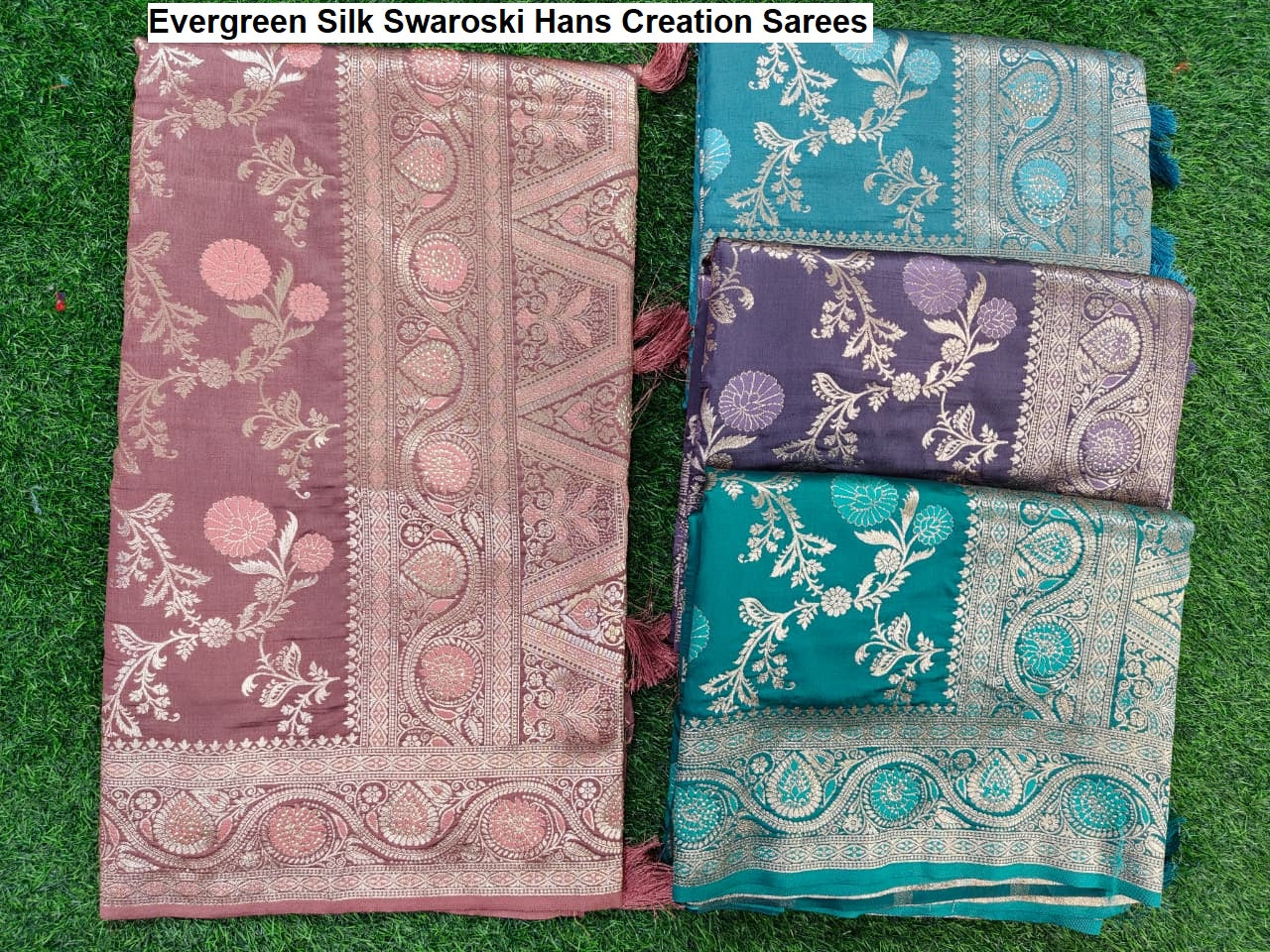 Evergreen Silk Swaroski Hans Creation Sarees Exporter